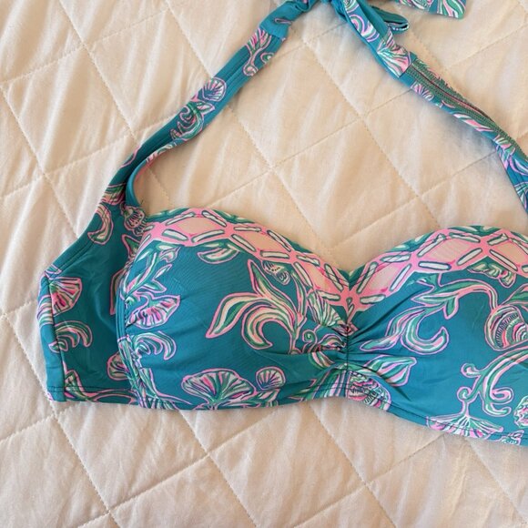 Lilly Pulitzer Womens Size 8 Roby Bikini Top WATER YA WAITING FOR Blue Pink Pool - Picture 2 of 8